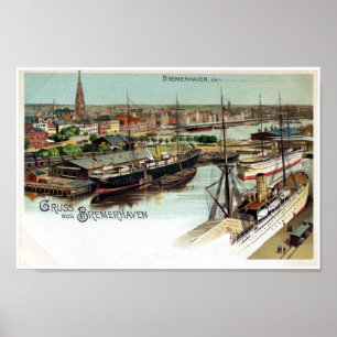 Poster Litho de Bremerhaven do aus de Gruss do vintage