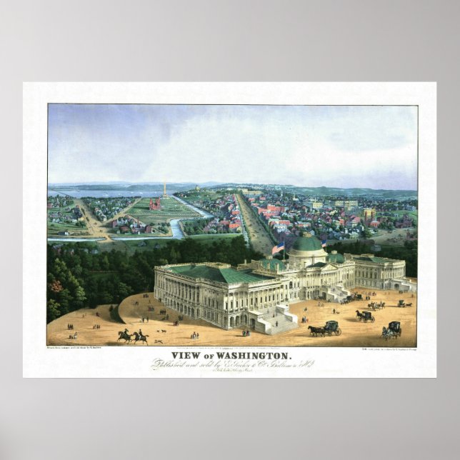 Pôster Lithógrafo a cores 1852 - Vista de Washington (Frente)