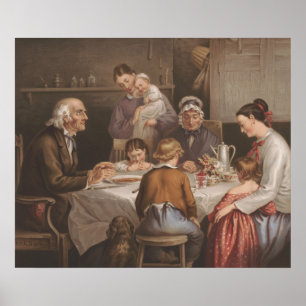 Poster Litografia da oração do comensal da família do