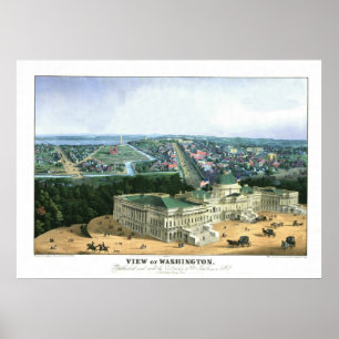 Pôster Litografia de cor 1852 - vista de Washington