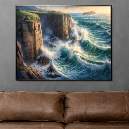 Poster Litoral de Ondas do Oceano Azul Cliffside