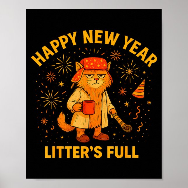 Poster Litter’s Full Funny Cat Lovers Happy New Year  (Frente)