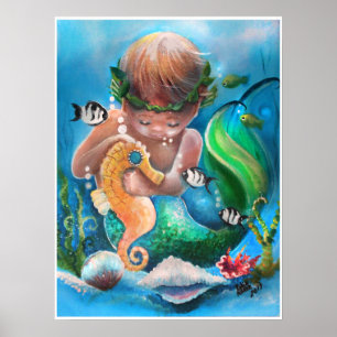 Poster Little Boy Merm e seu cavalo marinho