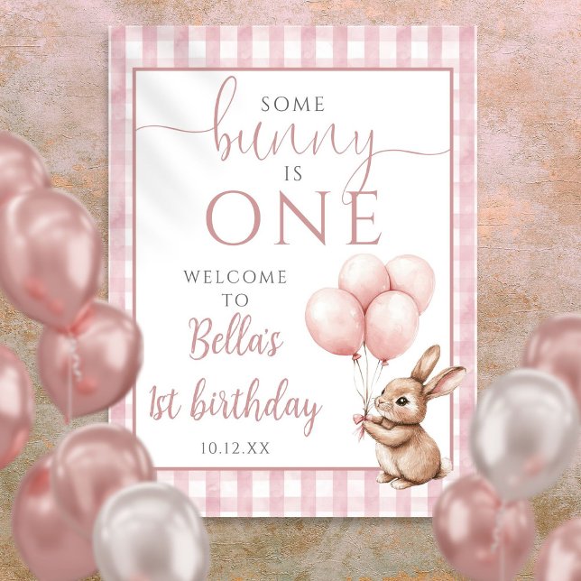 Poster Little Bunny Pink 1st Birthday Welcome Sign (Little Bunny Pink 1st Birthday Welcome Sign)