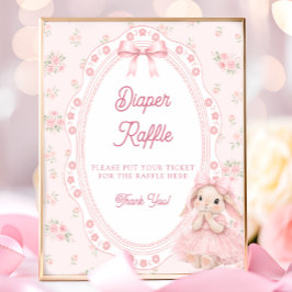 Poster Little Bunny Pink Bow Baby Shower Diaper Raffle