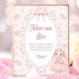 Poster Little Bunny Pink Bow Baby Shower Mom-osa Bar