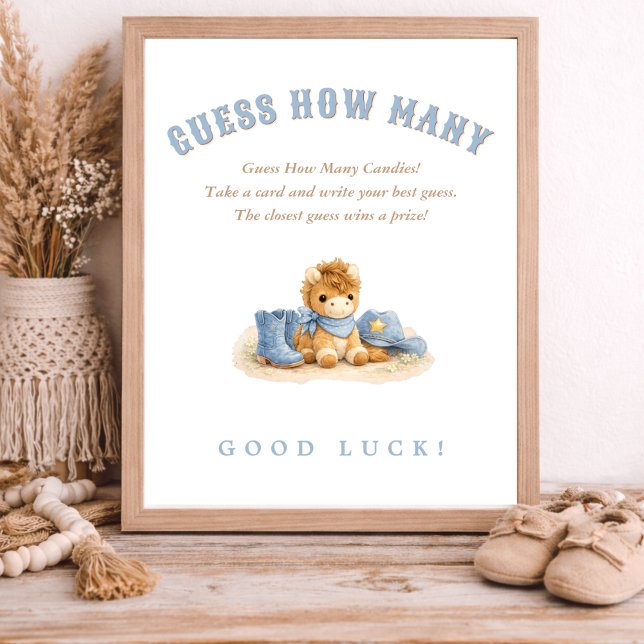 Poster Little Cowboy Baby Shower Game Guess How Many (Criador carregado)