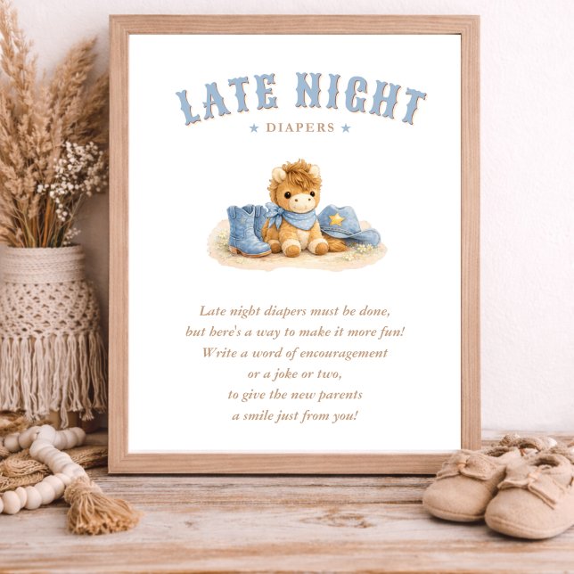 Poster Little Cowboy Blue Baby Shower Late Night Diapers (Criador carregado)