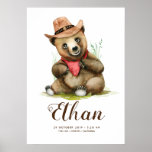 Poster Little Cowboy - Young Bear Cute Kid Room<br><div class="desc">Cute little cowboy bear poster</div>