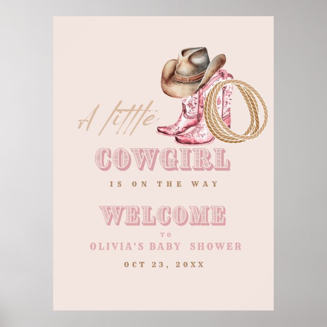 Poster  Little Cowgirl Baby Shower Party Welcome  (Frente)