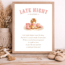 Poster Little Cowgirl Pink Baby Shower Late Night Diapers