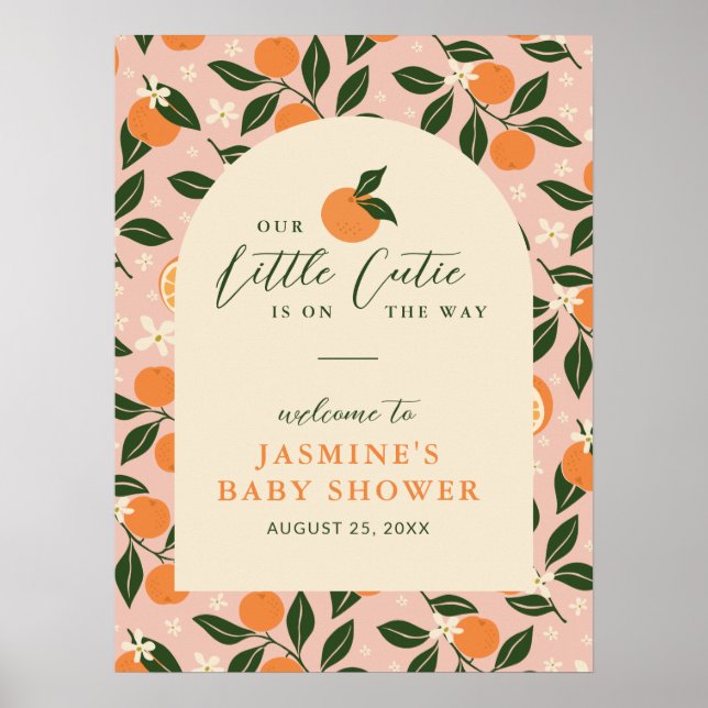 Poster Little Cutie Orange Citrus Baby Shower Welcome (Frente)