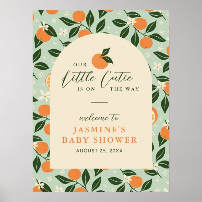 Poster Little Cutie Orange Citrus Baby Shower Welcome (Frente)