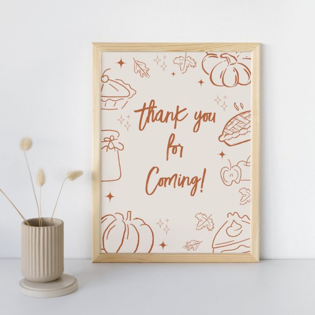 Poster Little Cutie Pie Fall Baby Shower Thank you Sign (Little Cutie Pie Baby Shower Thank you for Coming Sign )