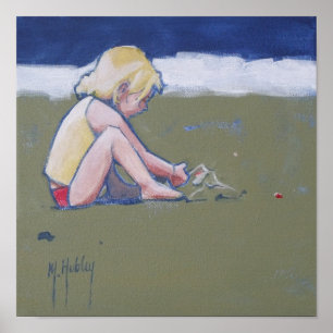 Pôster Little Girl on Beach tocando areia