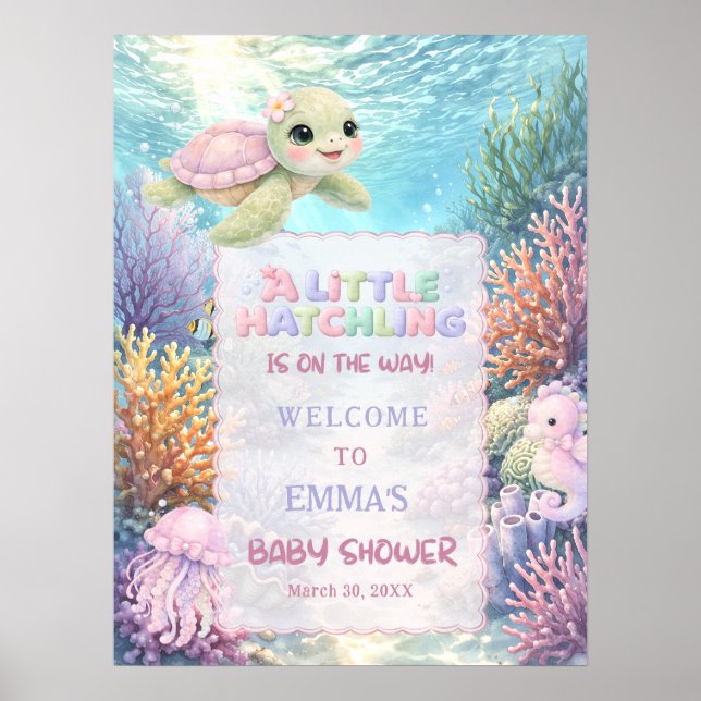 Poster Little Hatchling Sea Turtle Baby Shower Welcome (Frente)