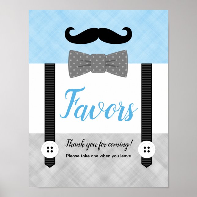 Poster Little man blue gray boy baby shower favors sign (Frente)