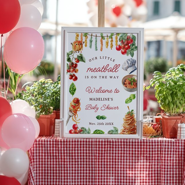 Poster Little Meatball Italian Pasta Baby Shower (Little Meatball Italian Pasta Baby Shower Poster)