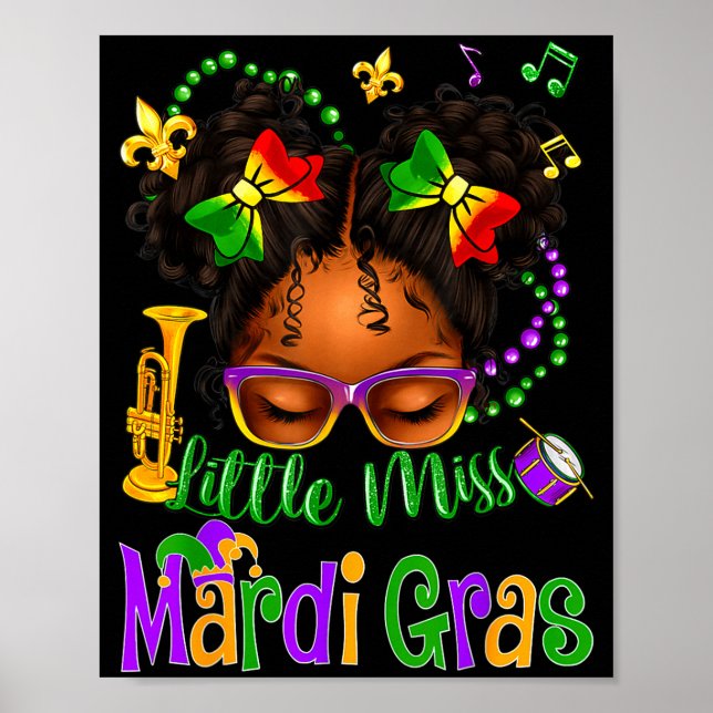 Poster Little Miss Mardi Gras Bow Girls Kids New Orleans  (Frente)