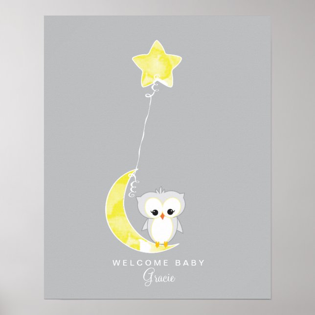 Pôster Little Owl | Baby Shower Guest Book Print (Frente)