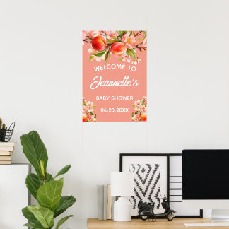 Poster Little Peach Fruit Floral Welcome