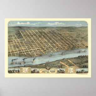 Poster Little Rock, Mapa Panorâmico do Arkansas - 1871