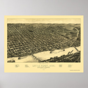 Pôster Little Rock, Mapa Panorâmico do Arkansas - 1887