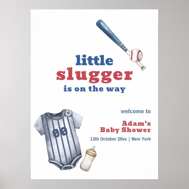 Poster Little Slugger Baseball Shirt Baby Shower Welcome (Frente)