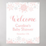 Poster Little Snowflake Baby Shower Welcome Sign<br><div class="desc">This design feature delicate snowflakes in pink and silver glitter. Additional colors as well as the collection of coordinating products is available in our shop, zazzle.com/doodlelulu*. Contact us if you need this design applied to a specific product to create your own unique matching item! Thank you so much for viewing...</div>