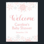 Poster Little Snowflake Baby Shower Welcome Sign<br><div class="desc">This design feature delicate snowflakes in pink and silver glitter. Additional colors as well as the collection of coordinating products is available in our shop, zazzle.com/doodlelulu*. Contact us if you need this design applied to a specific product to create your own unique matching item! Thank you so much for viewing...</div>