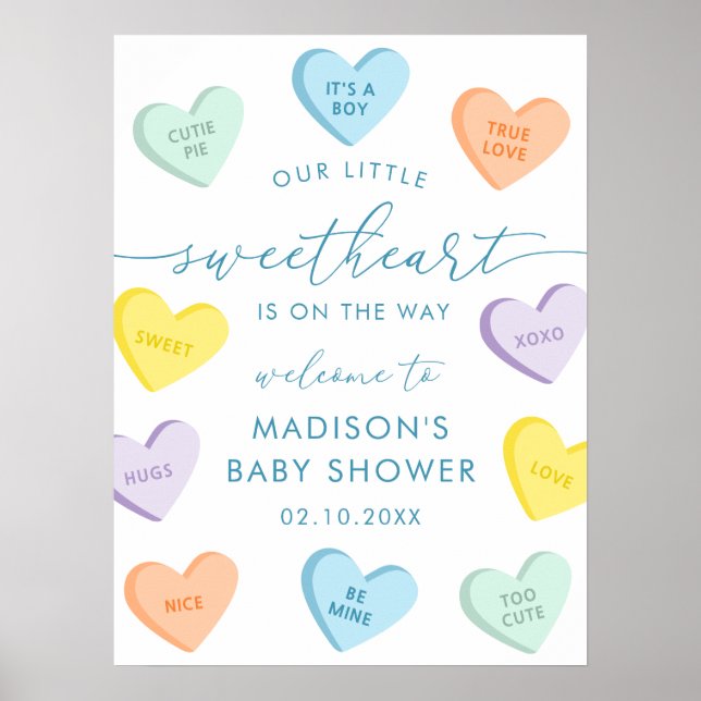 Poster Little Sweetheart Candy Hearts Baby Shower Welcome (Frente)
