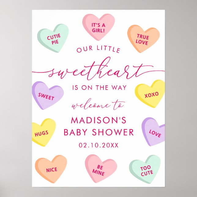 Poster Little Sweetheart Candy Hearts Baby Shower Welcome (Frente)