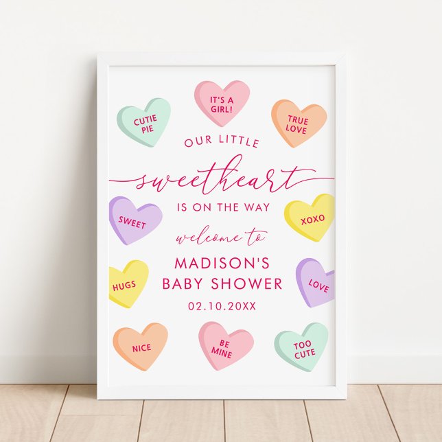 Poster Little Sweetheart Candy Hearts Baby Shower Welcome (Criador carregado)