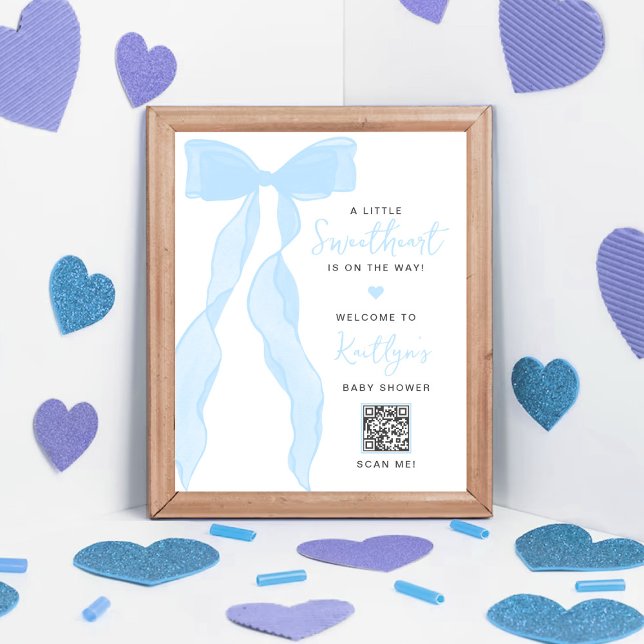Poster Little Sweetheart Elegant Blue Bow Baby Shower (Criador carregado)