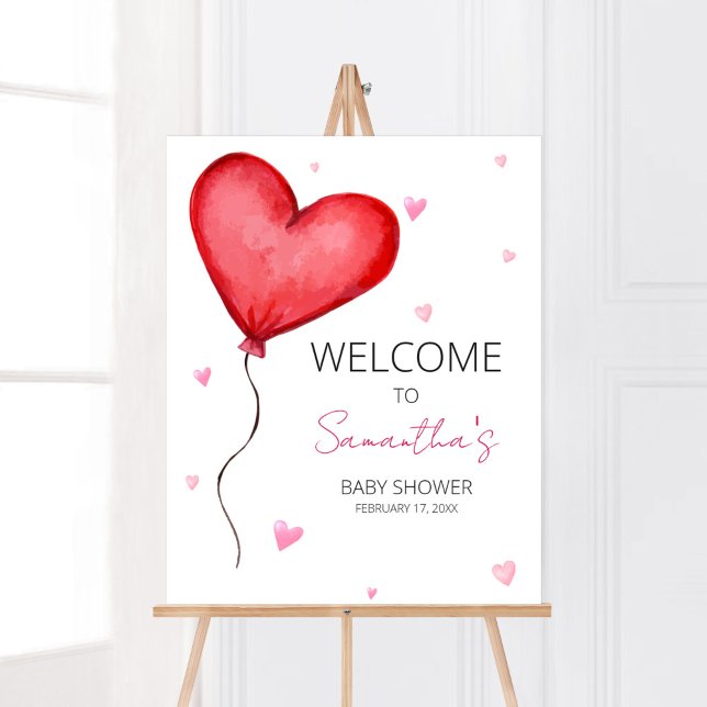 Poster Little Swetheart Red Namorados Bem-vindo (Minimalist Little Sweetheart Baby Shower Welcome Sign)