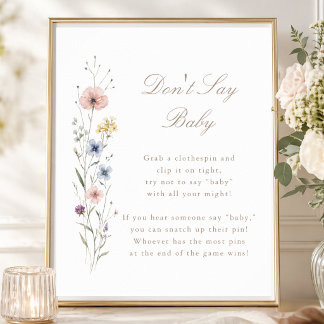 Poster Little Wildflower Baby Shower Game Don't Say Baby 