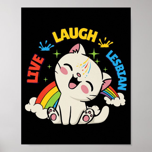 Poster Live Laugh Lesbian Flag Rainbow Cat Pride Mont Ki (Frente)
