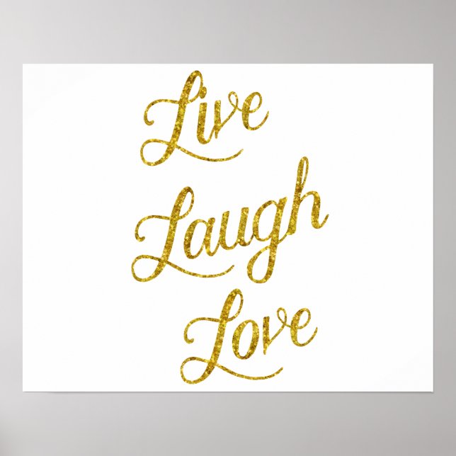Pôster Live Laugh Love Dourado Faux Glitter Sequências Me (Frente)
