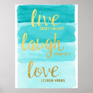Poster Live Laugh Love Motivação do Ombre Azul