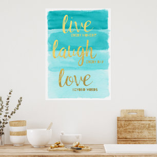 Poster Live Laugh Love   Motivação do Ombre Azul