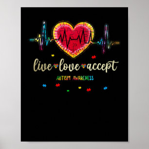 Poster Live Love Accept Autism Heart Beat Quebra-cabeça