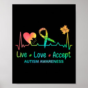Poster Live Love Aceitar Autismo Mês Tie Dye Men Mulheres