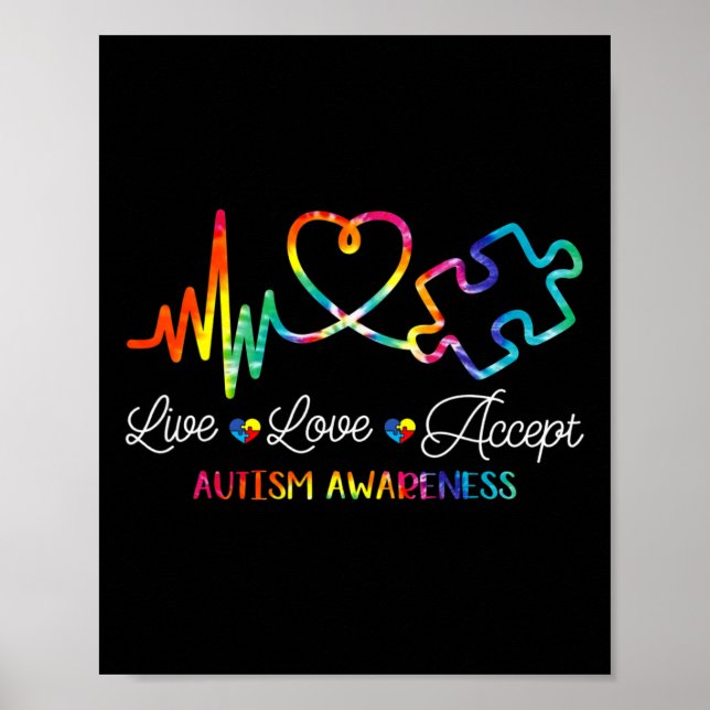 Poster Live Love Aceitar Autismo Sensibilização Tie Dye A (Frente)