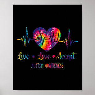 Poster Live Love Aceite Autismo Sensibilização Tie Dye Au