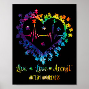 Poster Live Love Aceite Autismo Sensibilização Tie Dye Au