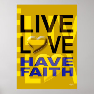Pôster Live Love Have Faith   amarelo mostarda