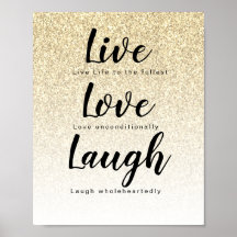 Live Love Laugh Girly Dourado Glitter Typografia