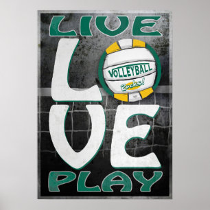 Poster Live Love Tocar Voleibol Dourado Verde