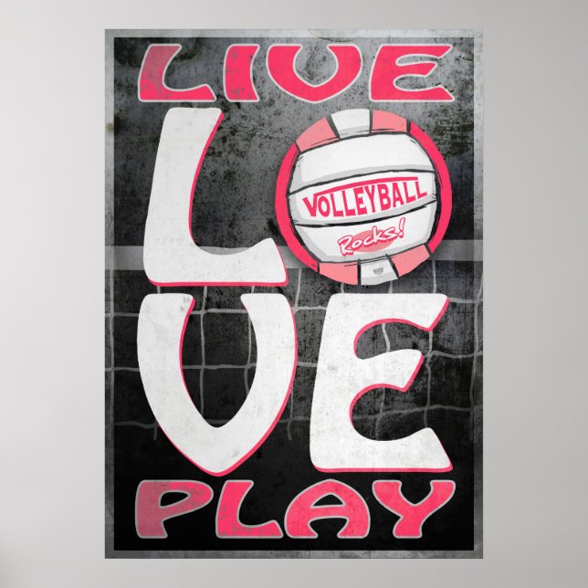 Poster Live Love Tocar Voleibol Rosa (Frente)