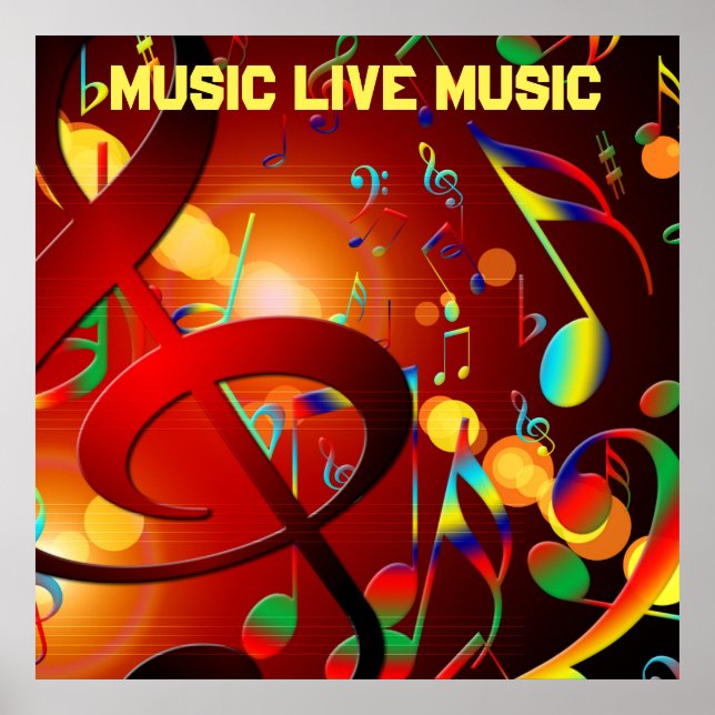 Poster Live Music Slogan Colorida (Frente)